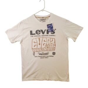 Levis Men Graphic T-Shirt XL White Every Pair Guaranteed Western Overall NWT Tee